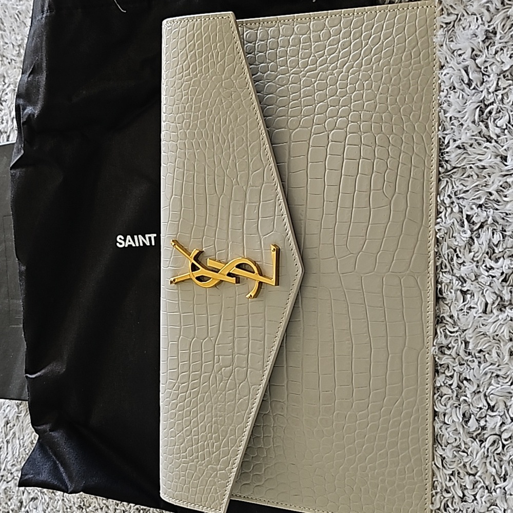 Ysl UPTOWN POUCH IN CROCODILE EMBOSSED SHINY LEATHER